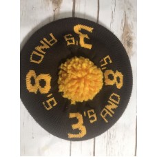 Vintage Knit Tam O Shanter Hat Brown With Yellow Writing & Pom 3&apos;s And 8&apos;s Golf  eb-04782166